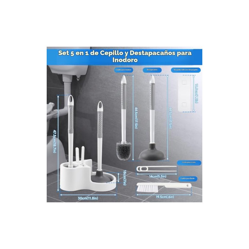 5PCS Cepillo para Baño con Base, Cepillo para Hendiduras y