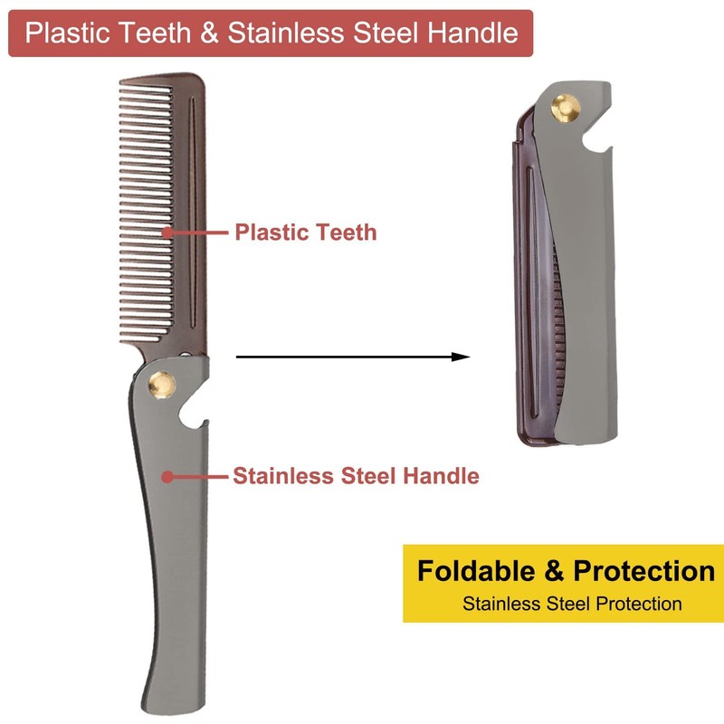 Stainless Steel Folding Comb, Pocket Comb for Men and Women,
