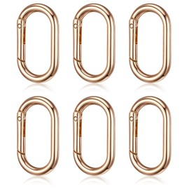 6PCS Oval Spring Ring Clips, Gold Keyring Purse Clip Alloy Spring O Ring Carabiner Key Rings Heavy Duty Multi-Purpose Carabiner Clip for Keys, Bag Charms, Handbag, Purse Strap Extender Clips, Crafts