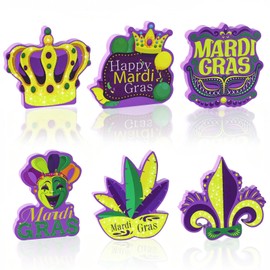 6 Pcs Mardi Gras Table Decorations, Carnival Wooden Table Centerpiece Sign, Mardi Gras Tiered Tray Decor for Home Room Kitchen Mantel Masquerade New Orleans Style Party Favors Decor Supplies