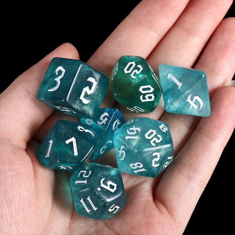 DND Dice Set Iridescent Glitter Polyhedral Dice 7-Die Two-Tone Dice