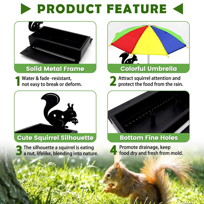 Squirrel Feeder with Umbrella Metal Squirrel Feeders for Outside Funny