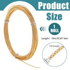 PH PandaHall 18K Gold Plated Wire Twisted Round Wire 0.8 mm / 20 Gauge Jewellery Wire 10 m Gold Wire Copper Wire Beading Wire Craft Wire Jewellery Wrapping Wire for Pearl Jewellery Making Crafting