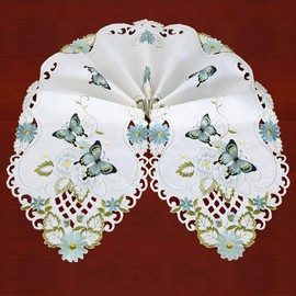 Simhomsen Embroidered Butterfly Table Runner for Spring and Summer, Dresser Scarf (Aqua, 14 x 69 inches)