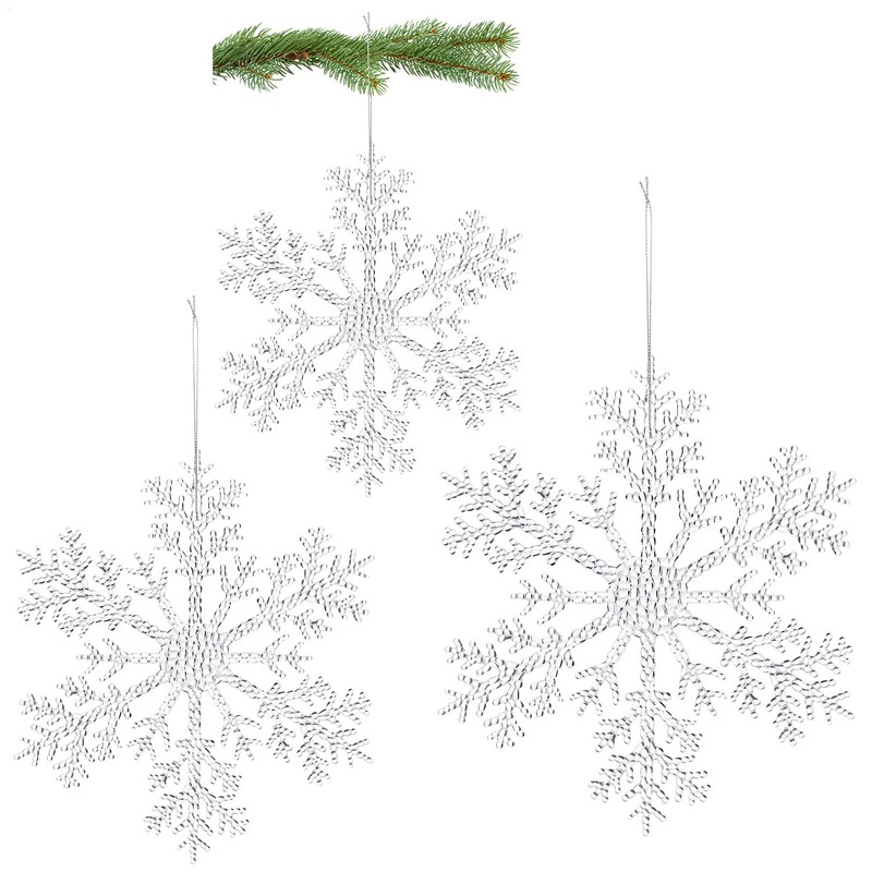 com-four® 3 x Large Decorative Snowflakes Pendant - Transparent Snowflake