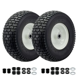 2-Pack 13x5.00-6 Front Tire and Wheel Assembly For Riding Lawnmower with 3"-6"Centered Hub,3/4'' or 5/8''Sintered iron Bushing.Turf Tread. (13 x 5.00-6 Flat Free,Turf Tread)