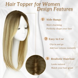 MEDO Hair Toppers for Women with Thinning Hair, 18 Inch Long Straight Synthetic Ash Blonde Mix Bleach Blonde Toppers Hairpieces for Women