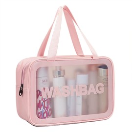SZDPC Large Toiletry Bag for Men and Women, Travel Toiletry Bag with Carry Handle, Matt Translucent Shower Bag, PINK-L, Matt translucent