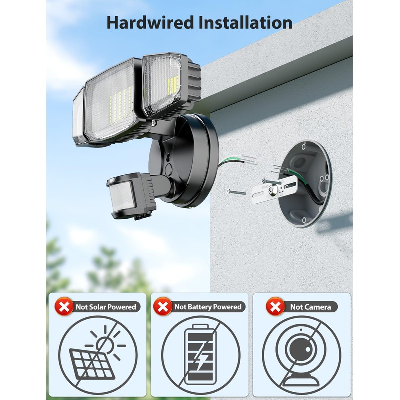 Olafus 80W Motion Sensor Outdoor Lights, 8000lm Hardwired Motion Flood
