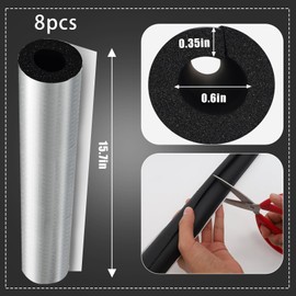 8 PCS Outdoor Water Pipe Insulation Foam Tube 0.6" Pre Slit Self Adhesive Foam Pipe Covers with Aluminum Foil,Copper Pipe Insulation Foam Wrap for Outdoor Winter Irrigation, Sprinkler