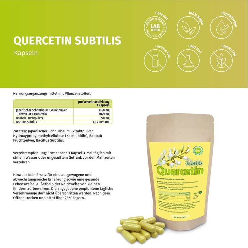 Quercetin Subtilis Kapseln mit wichtigen Begleitern - Baobab-Fruchtpulver und Bacillus