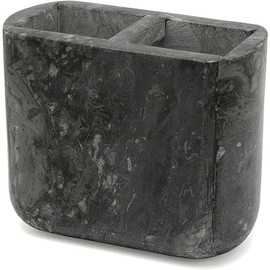 74814 Charcoal Marble Stone Rectangular Toothbrush, Paste Holder Organizer, 5-1/2" x 2-5/8" x 4-3/8" H, Dark Grey - Style: Toothbrush Holder