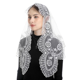 Bozidol Church Mantilla Catholic Veil: White Sacred Heart of Jesus Embroidered Lace Chapel Veils for Women Latin Mass Head Coverings