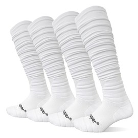 Youper Scrunch Padded Football Socks 2 Pack, Extra Long Sports Soccer Socks for Men & Boys, White, L