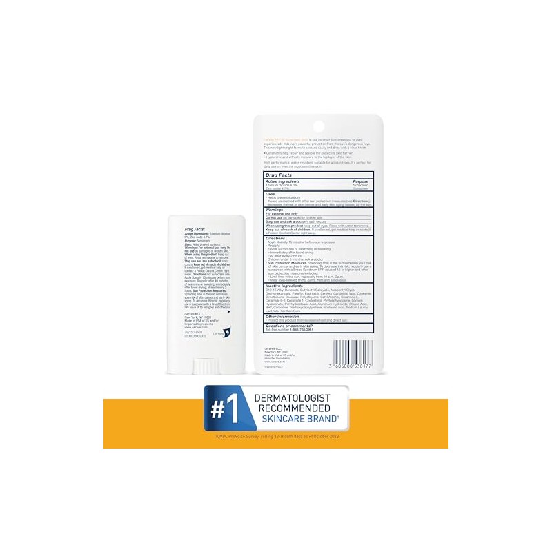 CeraVe - Protector solar en barra SPF 50, 0.47 oz.