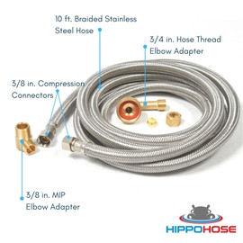 Dishwasher Water Hose Kit (10 FT) - Universal Fit to All Dishwasher Brands - Braided SS Dishwasher Water Supply Line - 3/8" Comp x 3/8" Elbow & All Fittings Included