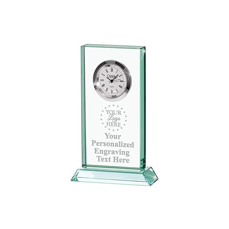 Crown Awards Lifetime Achievement Jade Duo Crystal Clock with Engraving