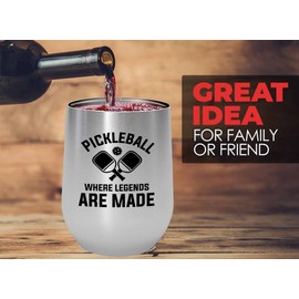 Pickleball Silver Edition Wine Tumbler 12oz - Where legends are - Ball Game pop tennis rackets netball handlball