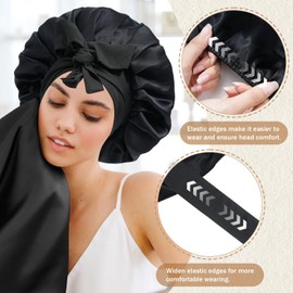 Coubeau Silk Bonnet Sleep Cap for Women - 100% Silk Bonnet Sleep Cap Silk Hair Cap for Night Silk Bonnet Sleep Cap, black