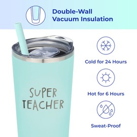 Super Teacher Tumbler - Stainless Steel Insulated Travel Tumbler with Lid and Straw - Teacher Gifts for Women - Teacher Travel Tumbler - New Teacher Cup - End of Year Teacher Appreciation Gift
