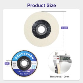 SCOTTCHEN Fiberglass Backing Wool Felt Polishing Wheel Disc,4-1/2" x 7/8" Arbor, for Angle Grinder for Metal Aluminum,Stainless Steel, Chrome, Wood, Plastic, Ceramic, Glass-5 Pack