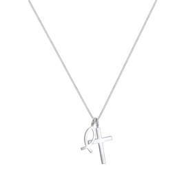 Elli Women's Cross Fish Pendant Necklace in 925 Sterling Silver, Sterling silver, None