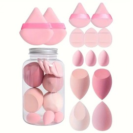 Set de 14 esponjas de maquillaje,Beauty blenders,Esponja de polvo triangular para polvo facial,Mini aplicadores,Esponja de belleza de larga duración para polvos,Uso húmedo y seco par (rosa)