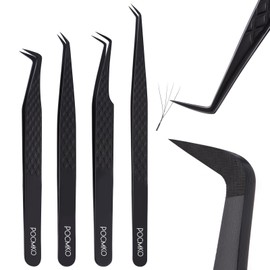 Fiber Tip Lash Tweezers for Eyelash Extension, High Precision Eyelash Tweezer Set with Diamond Grip, Lash Extension Tweezer Kit for Classic & Volume Lashes, Must-Have Tweezers for Lash Artists