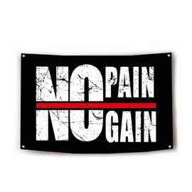 No Pain No Gain Flag 3x5 Feet Inspirational Office Home Gym Dorm Wall Decor Gym Banners and Flags for Room with 4 Bass Gromments