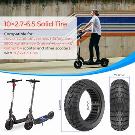 LUCK4U Scooter Solid Tire 1Pcs 10 Inch 10x2.7-6.5 Electric Scooter Wheels Replacement 70/65-6.5 Tire for Hover-1 Alpha evercross H5 Emove Cruise hiboy max3 Kugoo M4 Pro Zero 10x Dualtron