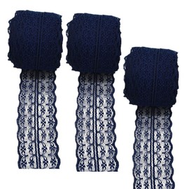 3 Rolls 10 Yards Floral Lace Ribbon Lace Trim Webbing Fabric for DIY Jewelry Making Craft Clothes Accessories Gift Wrapping (Navy Blue)