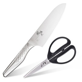Kai KAI Seki Magoroku Takumiso Santoku 6.5 inches (165 mm) & Kitchen Shears Set, Kitchen Tool, Kitchen Peeler Kitchen Scissors