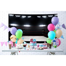 5X3FT Fabric Boxing Ring Backdrop Spectator and Stadium Light Background Birthday Party Baby Shower Decoration Banner Portrait Photography Washable Backdrop