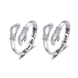 TOFBS Set of 2 Ring Rings for Couples 925 Silver Ladies Women I Love You Forever Hug Rings Silver Gold-Plated Adjustable Ring Set Friendship Rings Gift Girls Girlfriends Birthday, Metal
