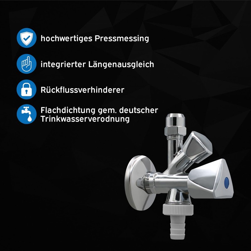 kör4u Combination Angle Valve Chrome, 1/2 Inch with Backflow Preventer,