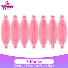 Springy Afro Twist Hair 16 inch 7 packs Soft Pink Spring Twist Afro Hair For Distress Locs crochet hair Synthetic Marley Twist Braiding Hair Extension For Black Women（16inch Pink）