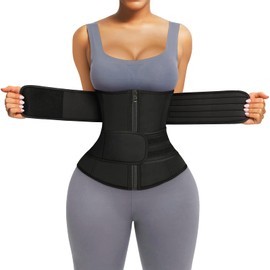 FeelinGirl Waist Trainer for Women Belly Fat Long Torso Sauna Waist Underbust Corset 2 Belts Workout Trimmer Black XS
