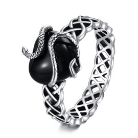 KNTTZZI Snake Ring Obsidian Snake Ring Sterling Silver Snake Ring Snake Jewelry Christmas Birthday Gift for Women Wife