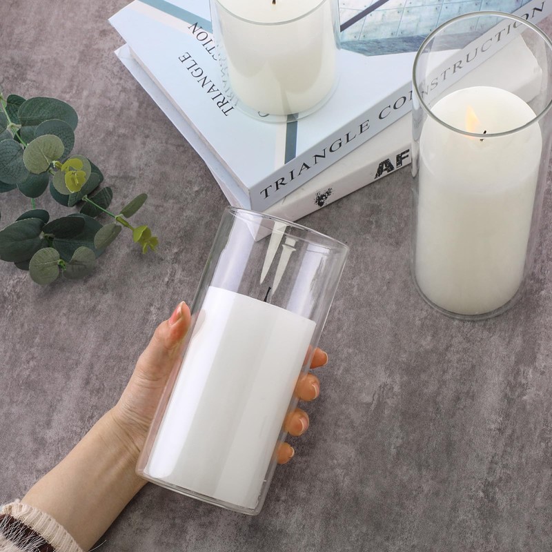 Shihanee Set of 3 Pillar Candles and 3 Glass Cylinder
