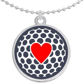 NewCharms Heart on Golf Ball Round Pendant Necklace Beautiful Fashion Jewelry