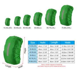 PATIKIL 55-65L Waterproof Backpack Rain Cover, Non-Slip Backpack Cover with Vertical Reflective Strap Stay Dry for Hiking, Camping, Hunting, L, Light Green