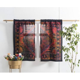 Popular Handicrafts Indian Burning Sun Hippie Mandala Kitchen Window Curtains - Gypsy Tye Dye Bohemian Sun Moon Beautiful Drapery Bedroom Living Room Balcony Valance Panels Golden