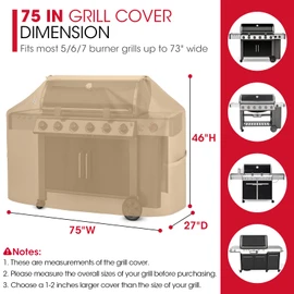 Unicook 75 Inch Grill Cover for Outdoor Grill, Heavy Duty Waterproof BBQ Cover for Outside, Compatible with Weber Char-Broil Nexgrill Kenmore Gas Grills up to 73”, All Weather Protection, Light Brown