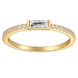 espere Emerald Baguette Ring | 18K Gold Stacking Ring | Minimal CZ Anniversary Band Size 4