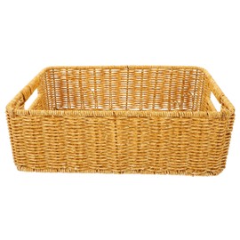 BUGUUYO Imitation Rattan Woven Storage Basket Capacity Multi-purpose Container for Organizing Toys Sundries and Bathroom Essentials Stylish Desktop Organizer