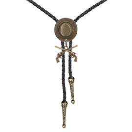 Doitby Western Cowboy Bolo Tie Genuine Leather Necktie Hat Gun Design Bolo Tie Necklace for Men Women