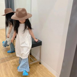 Kids Sun Hats Wide Brim Breathable Panama Straw Beach Hat Child Summer Outdoor UV Protection Cap for Travel Holiday Picnic (US, Alpha, One Size, Brown)