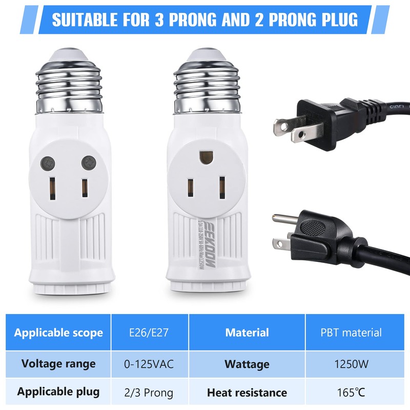 Feekoon 1 Pc Light Socket to Plug Adapter, Convert E26
