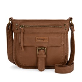 Wrangler Crossbody Bag for Women Soft Leather Multi Pocket Shoulder Bags Vintage Women's Purses and Handbags Gift Brown WG165-1113LBR