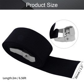 MroMax 1.5" Width x 6.56ft Length Lashing Straps Polypropylene Cam Buckle Lashing Straps 300Kg Load Cargo Tie Down Strap 38mm x 2M for Moving Cargo Black Tone 1Pc